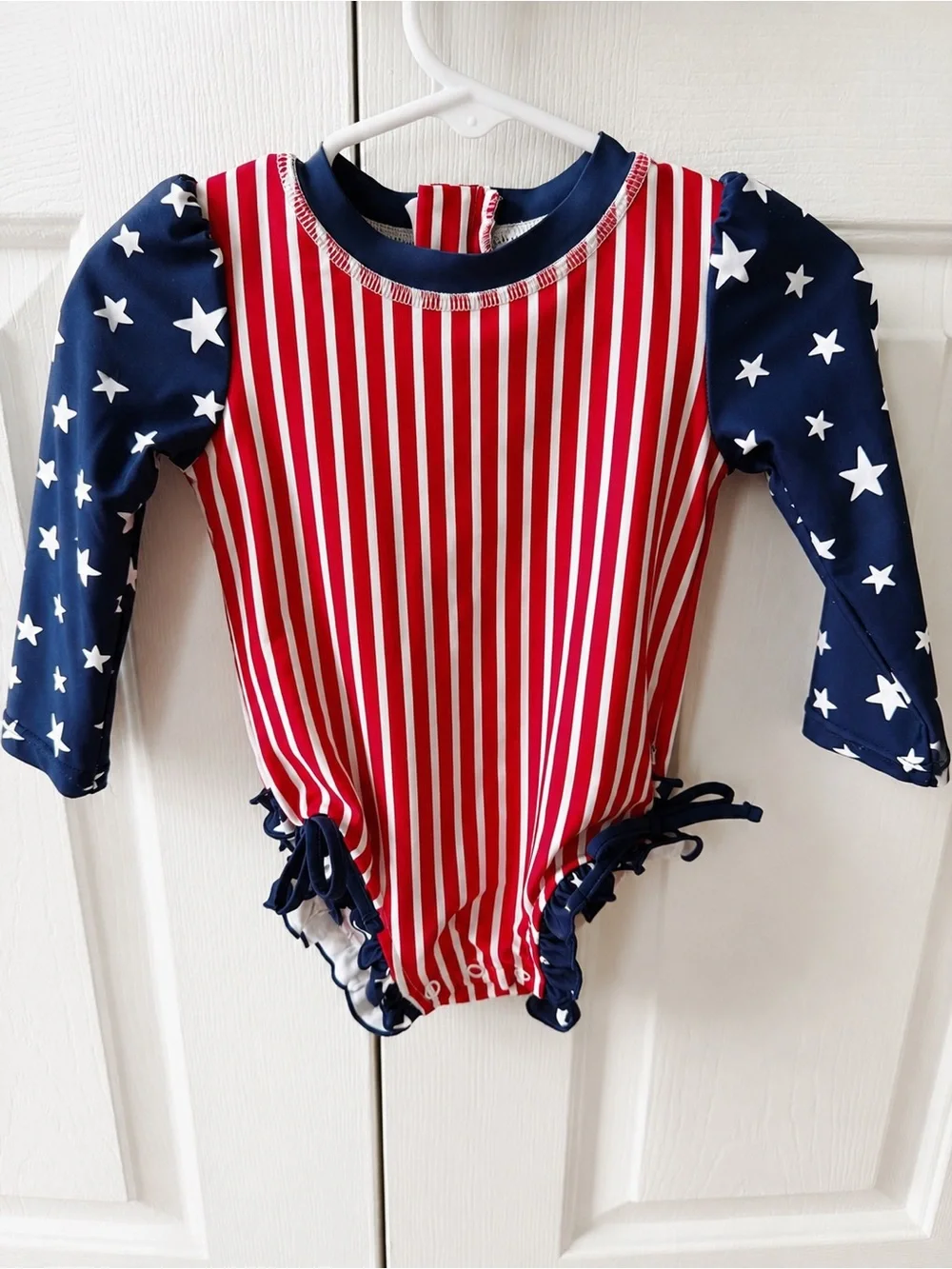 Caden Lane Patriotic Long Sleeve Rash Guard Swimsuit + Matching Sun Hat